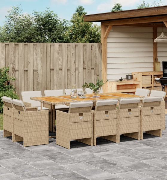 13-tlg. Garten-Essgruppe mit Kissen Beige Poly Rattan