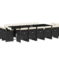 15-tlg. Garten-Essgruppe mit Kissen Schwarz Poly Rattan