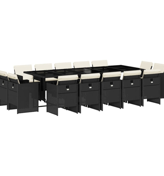 15-tlg. Garten-Essgruppe mit Kissen Schwarz Poly Rattan