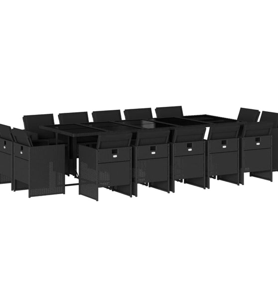 15-tlg. Garten-Essgruppe mit Kissen Schwarz Poly Rattan