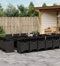 15-tlg. Garten-Essgruppe mit Kissen Schwarz Poly Rattan