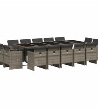 15-tlg. Garten-Essgruppe mit Kissen Grau Poly Rattan