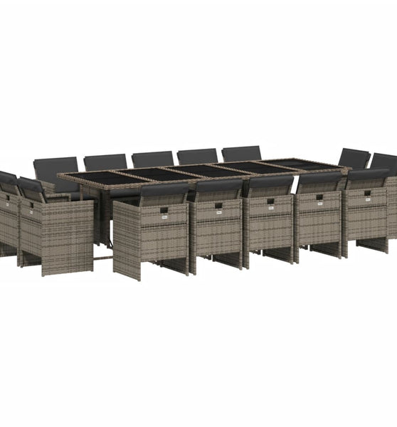 15-tlg. Garten-Essgruppe mit Kissen Grau Poly Rattan