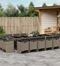 15-tlg. Garten-Essgruppe mit Kissen Grau Poly Rattan