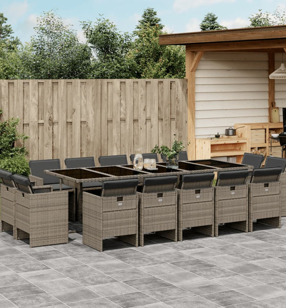 15-tlg. Garten-Essgruppe mit Kissen Grau Poly Rattan