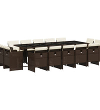 15-tlg. Garten-Essgruppe mit Kissen Braun Poly Rattan