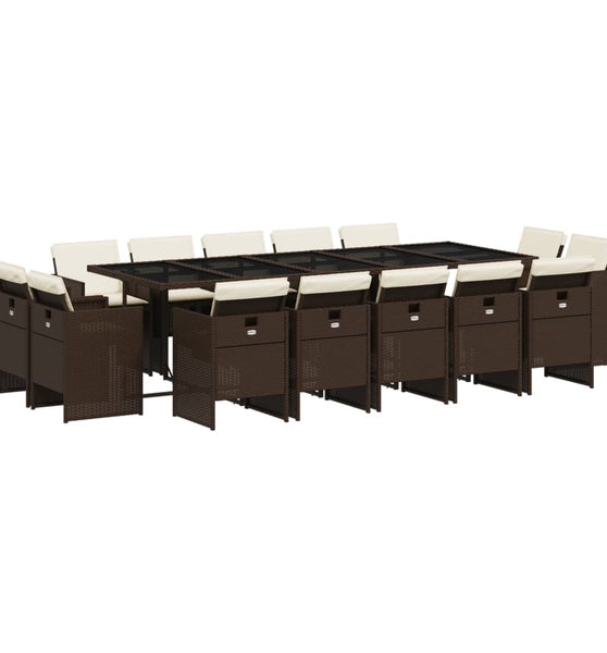 15-tlg. Garten-Essgruppe mit Kissen Braun Poly Rattan