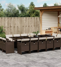 15-tlg. Garten-Essgruppe mit Kissen Braun Poly Rattan