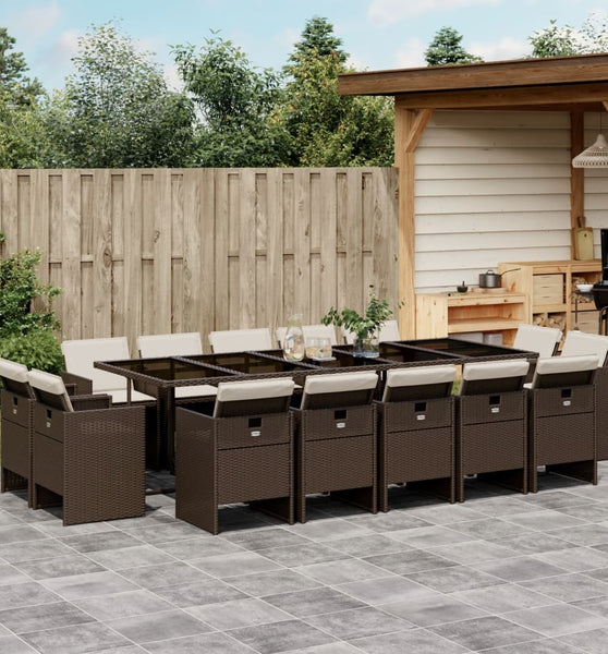 15-tlg. Garten-Essgruppe mit Kissen Braun Poly Rattan