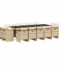 15-tlg. Garten-Essgruppe mit Kissen Beige Poly Rattan