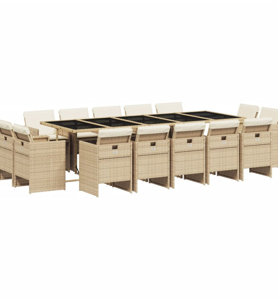 15-tlg. Garten-Essgruppe mit Kissen Beige Poly Rattan