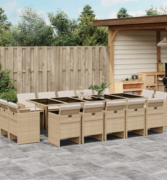 15-tlg. Garten-Essgruppe mit Kissen Beige Poly Rattan