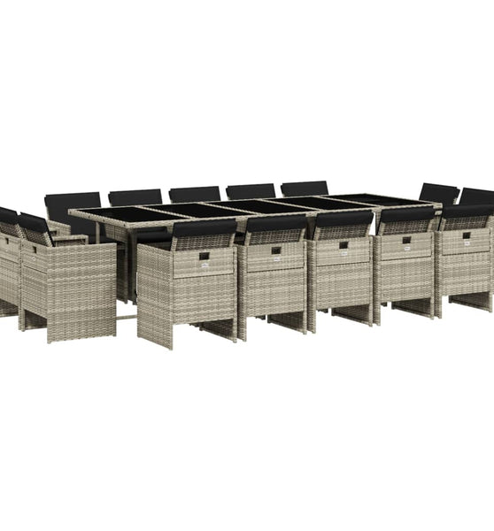 15-tlg. Garten-Essgruppe mit Kissen Hellgrau Poly Rattan