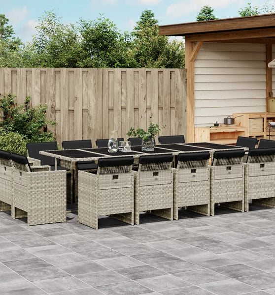15-tlg. Garten-Essgruppe mit Kissen Hellgrau Poly Rattan