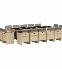 15-tlg. Garten-Essgruppe mit Kissen Beigemischung Poly Rattan