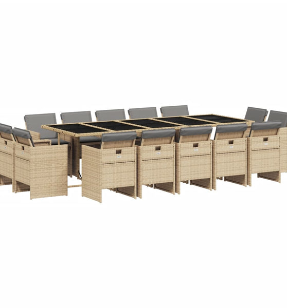 15-tlg. Garten-Essgruppe mit Kissen Beigemischung Poly Rattan