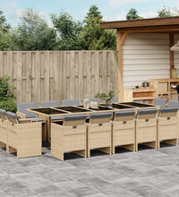 15-tlg. Garten-Essgruppe mit Kissen Beigemischung Poly Rattan