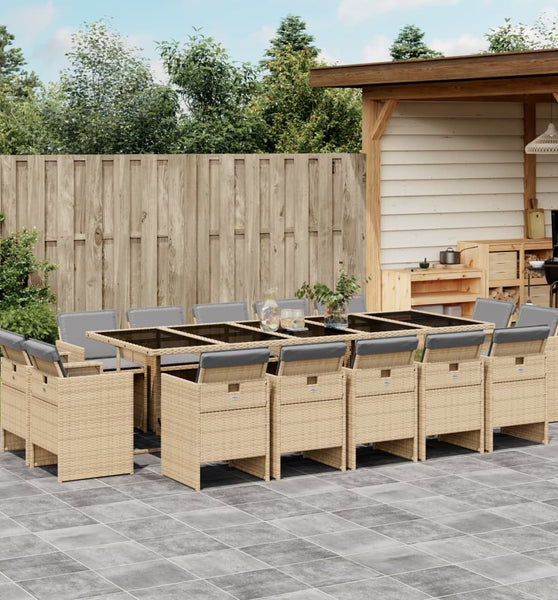 15-tlg. Garten-Essgruppe mit Kissen Beigemischung Poly Rattan