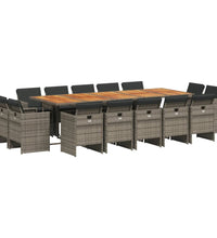 15-tlg. Garten-Essgruppe mit Kissen Grau Poly Rattan