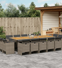 15-tlg. Garten-Essgruppe mit Kissen Grau Poly Rattan