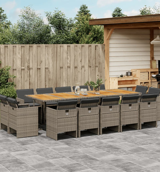 15-tlg. Garten-Essgruppe mit Kissen Grau Poly Rattan