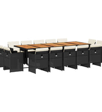 15-tlg. Garten-Essgruppe mit Kissen Schwarz Poly Rattan