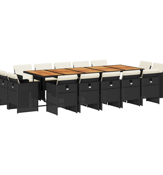 15-tlg. Garten-Essgruppe mit Kissen Schwarz Poly Rattan