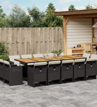 15-tlg. Garten-Essgruppe mit Kissen Schwarz Poly Rattan