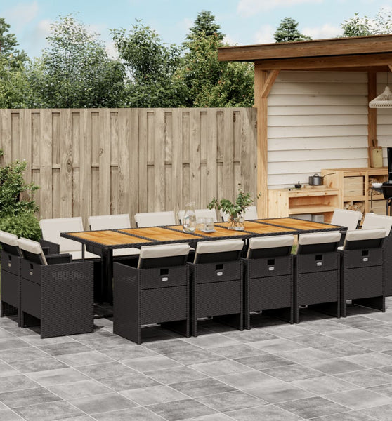 15-tlg. Garten-Essgruppe mit Kissen Schwarz Poly Rattan