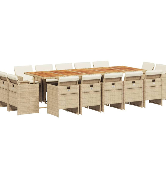 15-tlg. Garten-Essgruppe mit Kissen Beige Poly Rattan