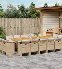 15-tlg. Garten-Essgruppe mit Kissen Beige Poly Rattan
