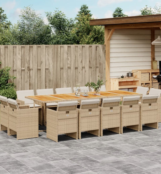 15-tlg. Garten-Essgruppe mit Kissen Beige Poly Rattan