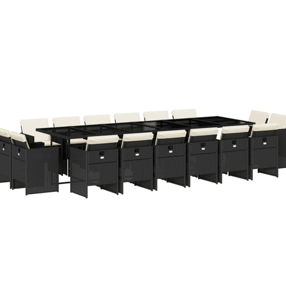 17-tlg. Garten-Essgruppe mit Kissen Schwarz Poly Rattan