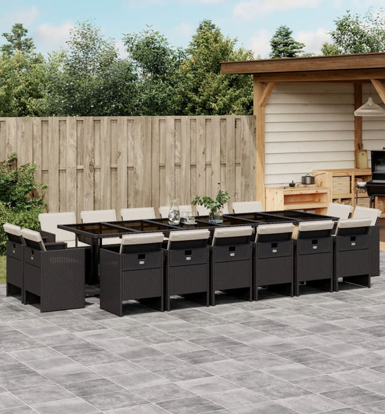 17-tlg. Garten-Essgruppe mit Kissen Schwarz Poly Rattan