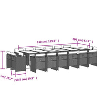 17-tlg. Garten-Essgruppe mit Kissen Schwarz Poly Rattan