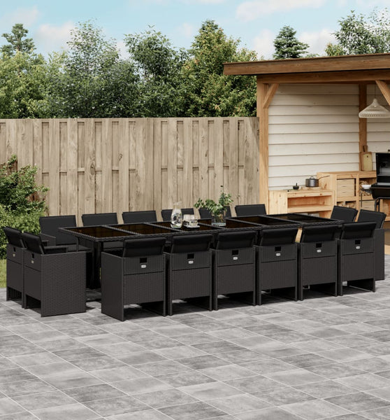 17-tlg. Garten-Essgruppe mit Kissen Schwarz Poly Rattan