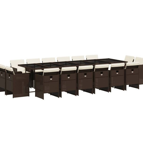 17-tlg. Garten-Essgruppe mit Kissen Braun Poly Rattan