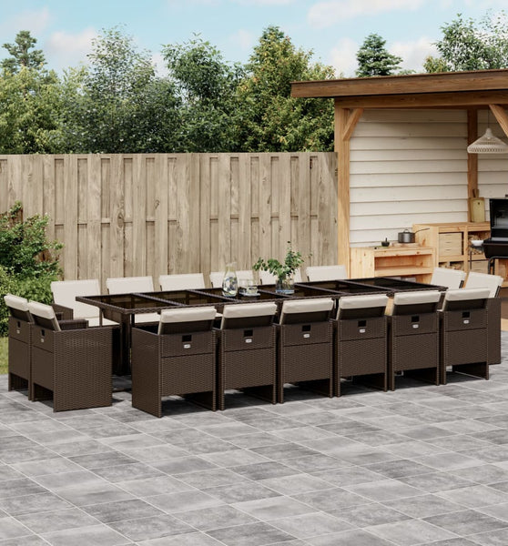 17-tlg. Garten-Essgruppe mit Kissen Braun Poly Rattan