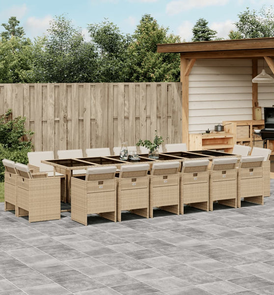 17-tlg. Garten-Essgruppe mit Kissen Beige Poly Rattan