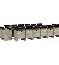 17-tlg. Garten-Essgruppe mit Kissen Hellgrau Poly Rattan