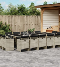 17-tlg. Garten-Essgruppe mit Kissen Hellgrau Poly Rattan