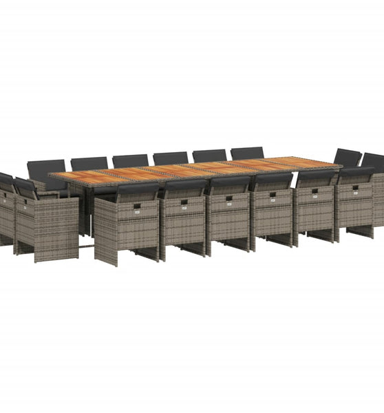 17-tlg. Garten-Essgruppe mit Kissen Grau Poly Rattan