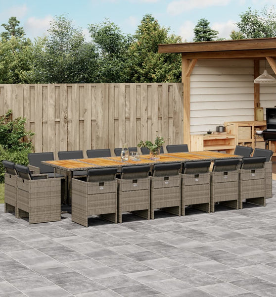17-tlg. Garten-Essgruppe mit Kissen Grau Poly Rattan