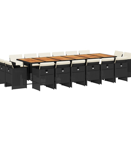 17-tlg. Garten-Essgruppe mit Kissen Schwarz Poly Rattan