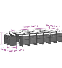 17-tlg. Garten-Essgruppe mit Kissen Schwarz Poly Rattan