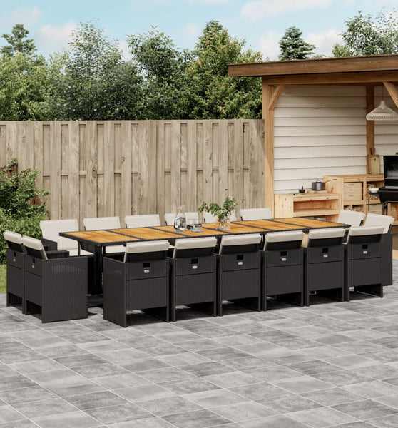 17-tlg. Garten-Essgruppe mit Kissen Schwarz Poly Rattan