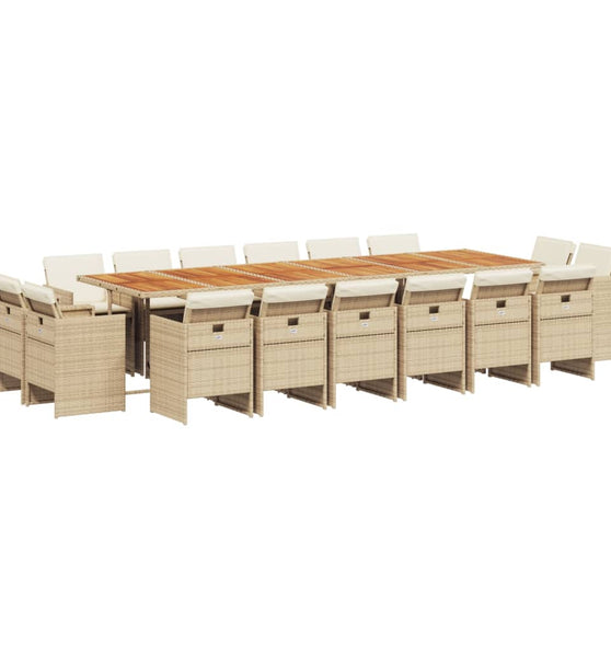 17-tlg. Garten-Essgruppe mit Kissen Beige Poly Rattan