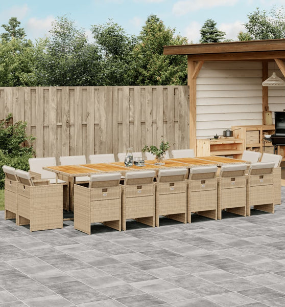 17-tlg. Garten-Essgruppe mit Kissen Beige Poly Rattan