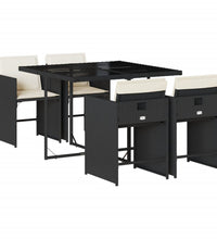 5-tlg. Garten-Essgruppe mit Kissen Schwarz Poly Rattan