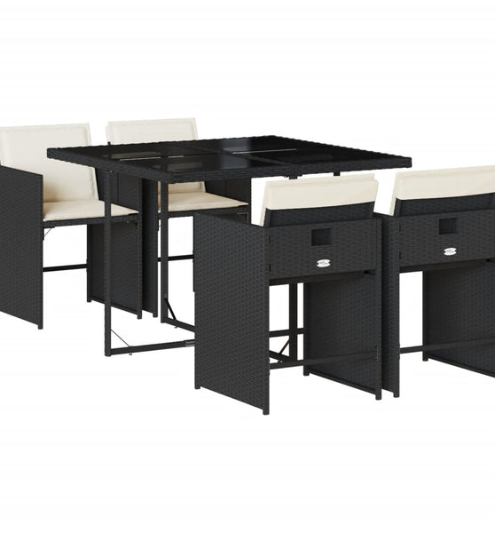 5-tlg. Garten-Essgruppe mit Kissen Schwarz Poly Rattan